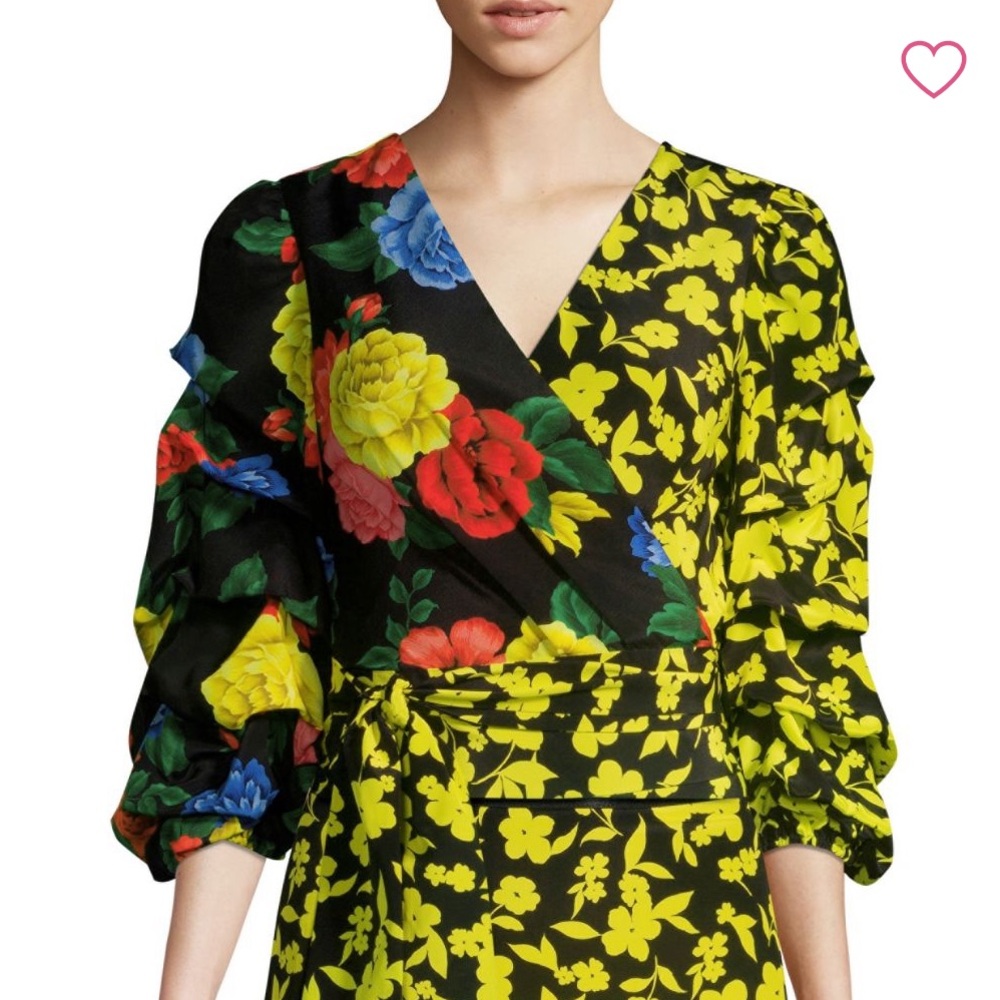 Alice + Olivia - Dominica Tuck- Sleeve Silk Top